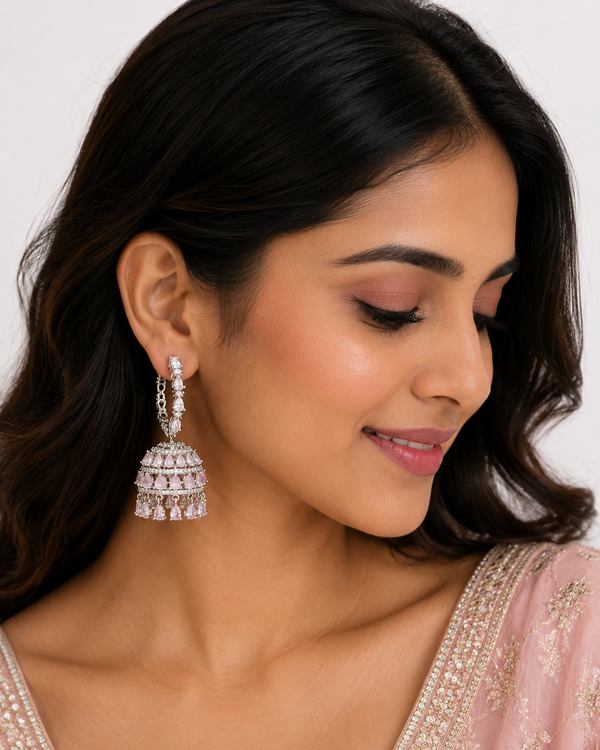 Blush Radiance Silver-Plated PINK Jhumkas