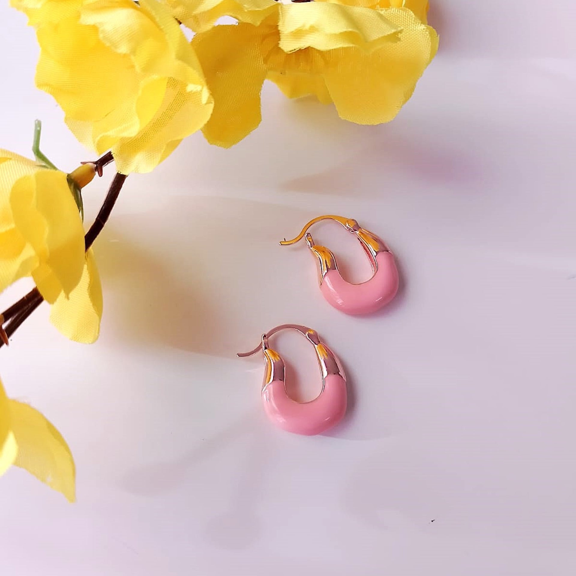 Pink Chic Beaded Hoop Earrings – Bold, Minimal & Lightweight