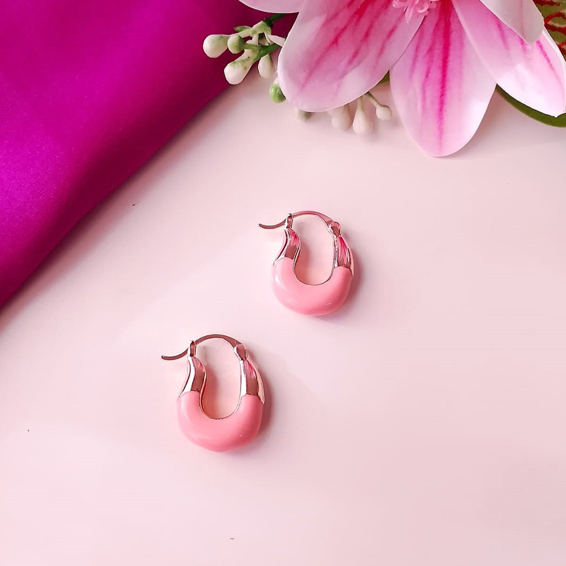 Pink Chic Beaded Hoop Earrings – Bold, Minimal & Lightweight