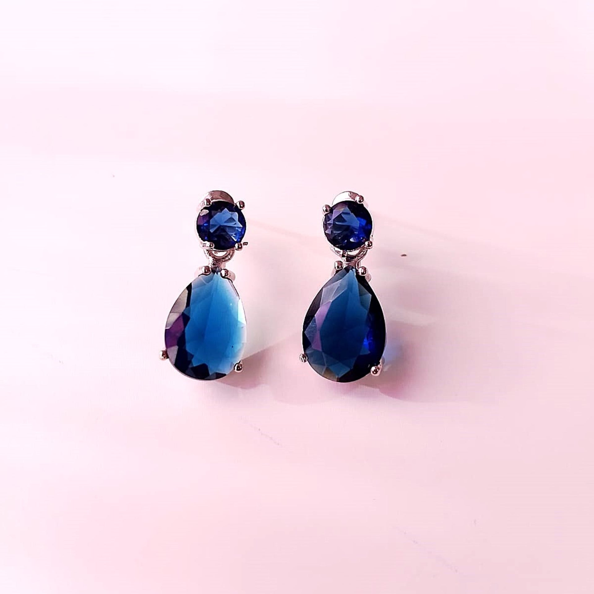 Azure Sparkle Water Droplet Earrings – Blue AD Stone Dangler Studs for Women