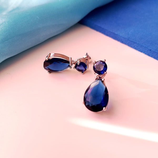 Azure Sparkle Water Droplet Earrings – Blue AD Stone Dangler Studs for Women