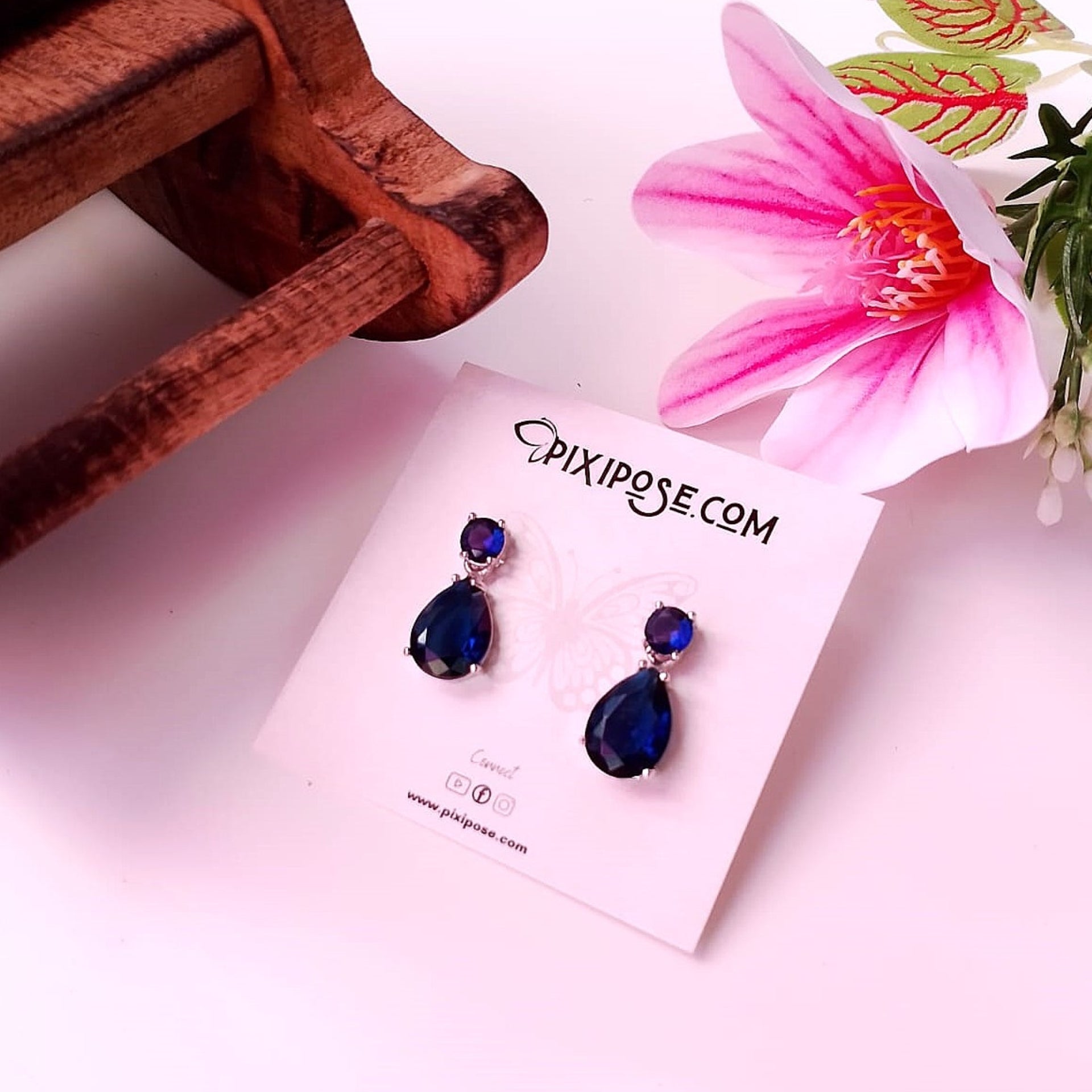 Azure Sparkle Water Droplet Earrings – Blue AD Stone Dangler Studs for Women