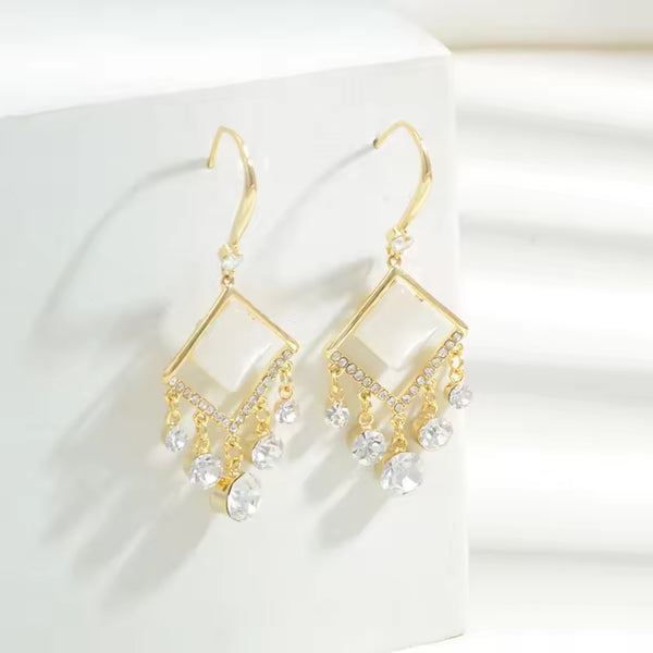 Glittering Diamond Pearl Hoop Earrings
