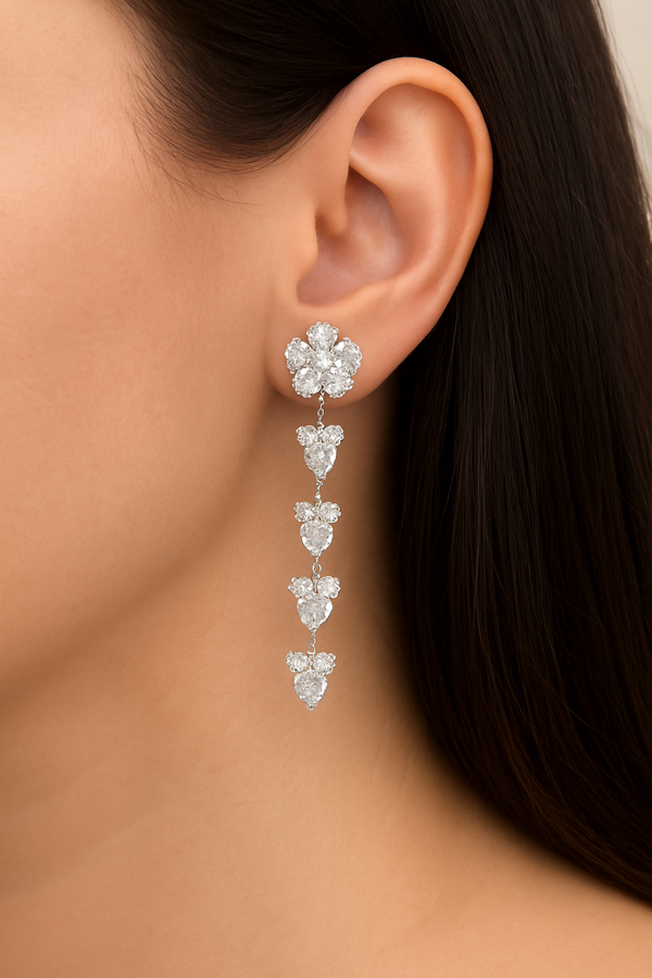 Dreamy White crystal Floral Bloom Danglers – Elegant Floral Dangler