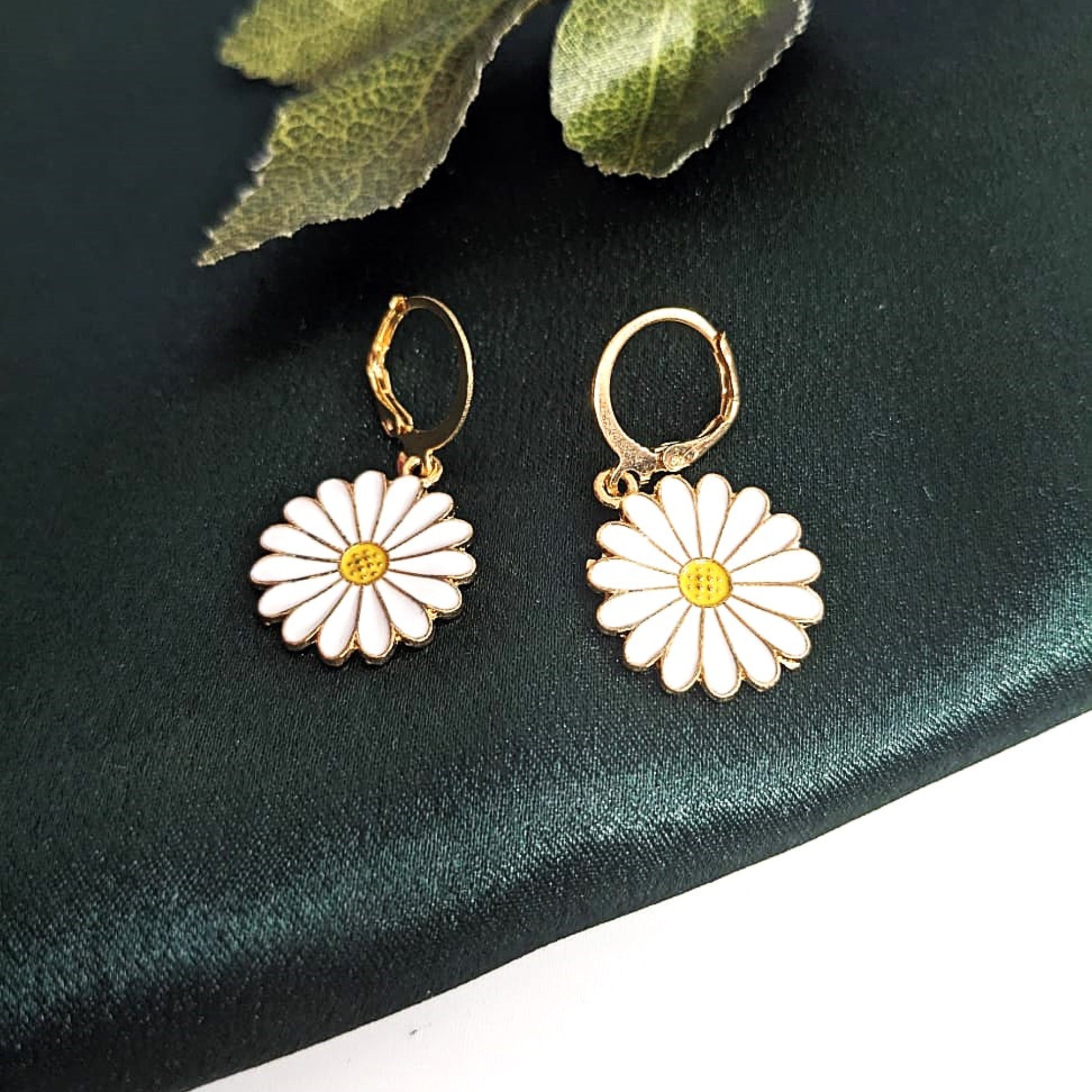 Radiant White Sunflower Hoop Earrings – Enamel Floral Danglers for Women & Girls