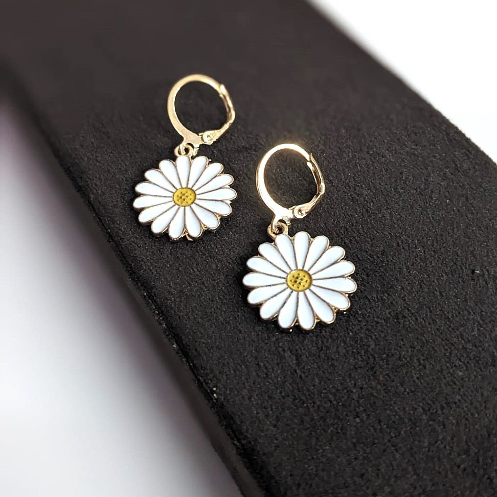 Radiant White Sunflower Hoop Earrings – Enamel Floral Danglers for Women & Girls