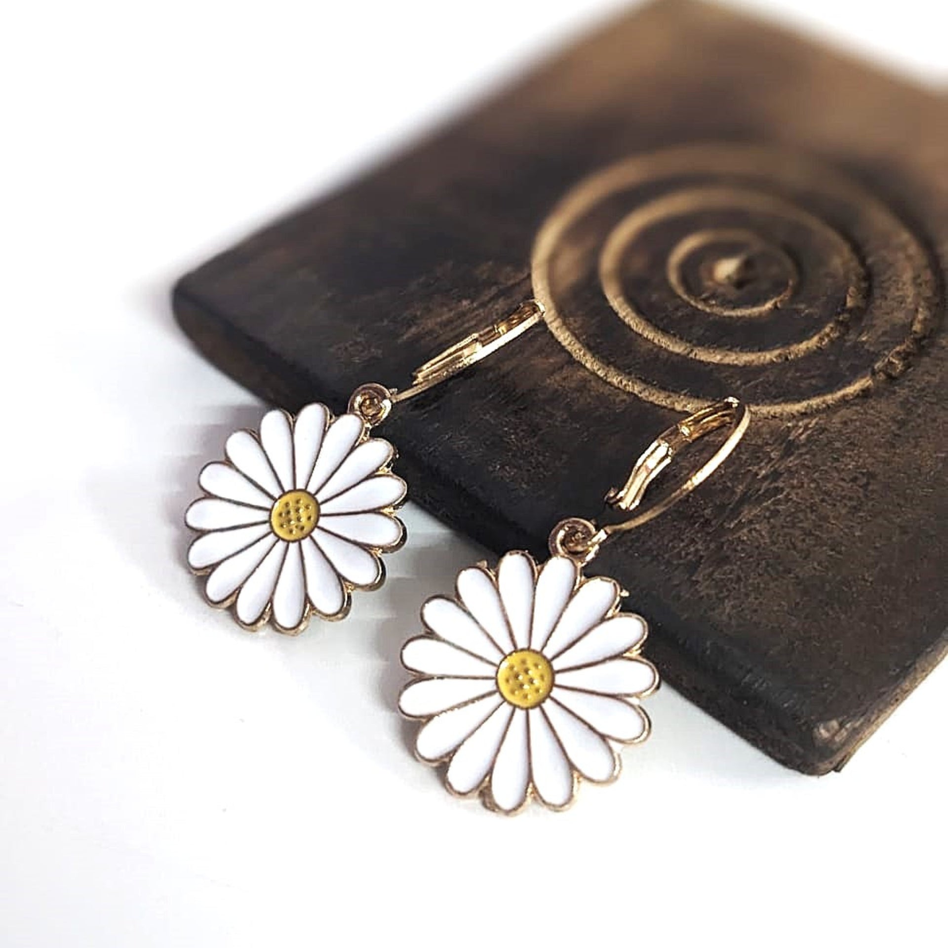 Radiant White Sunflower Hoop Earrings – Enamel Floral Danglers for Women & Girls