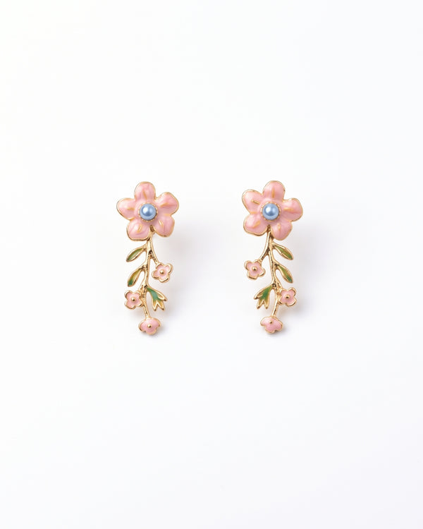 Pink Floral Enamel Dangler Earrings