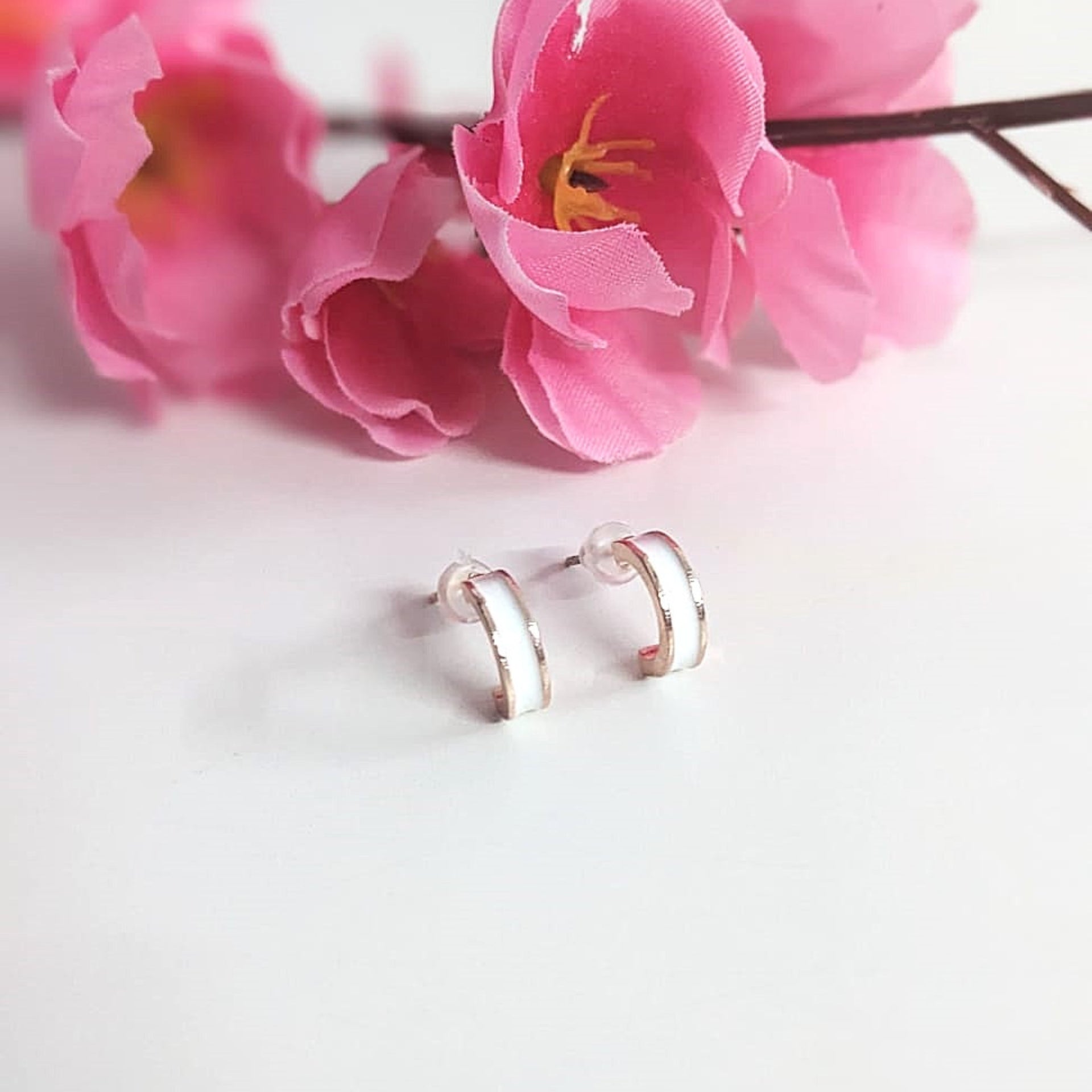 Rosegold Petite Hoops & Stud Earrings Combo – 3 Studs + 1 Hoop Set for Women