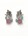 Radha Krishna Pink Stone Silver platted Oxidised Earrings for Women