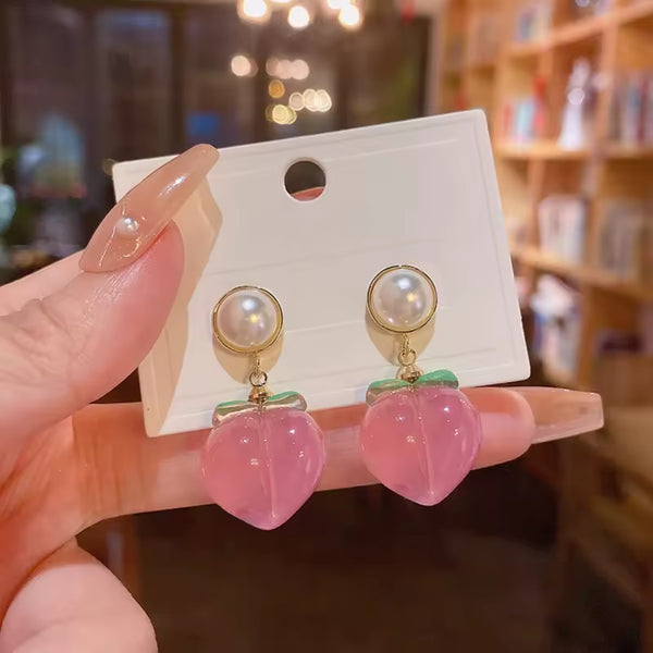 Pink Peach Enamel Charm Earrings