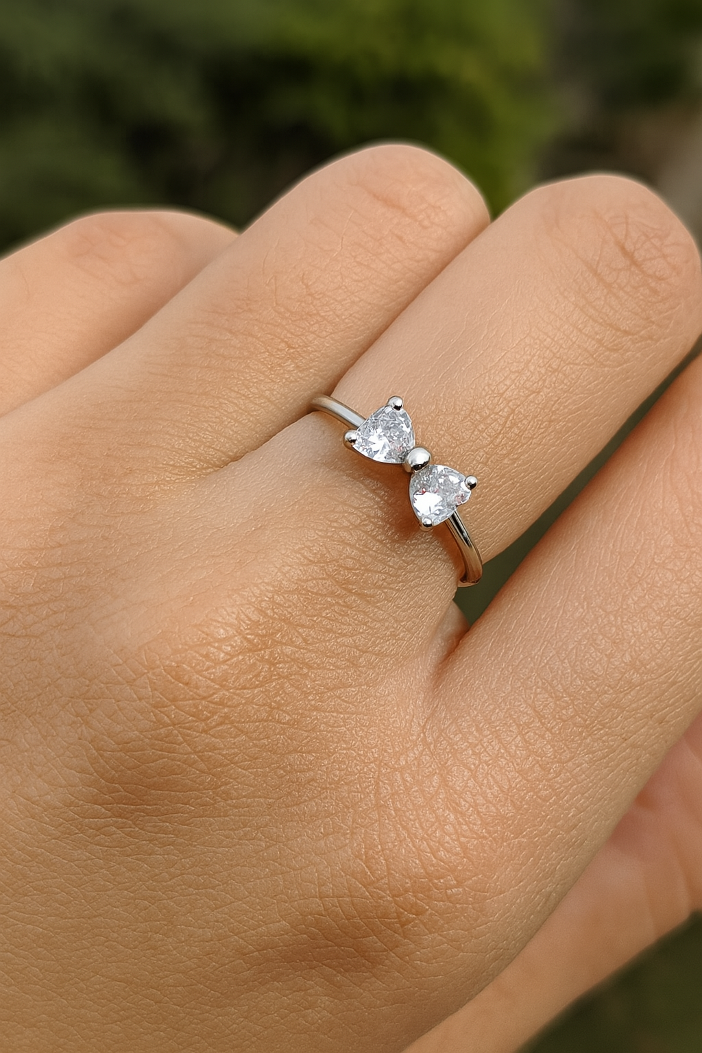 Radiant Crystal Bow Silver Adjustable Ring with Dainty