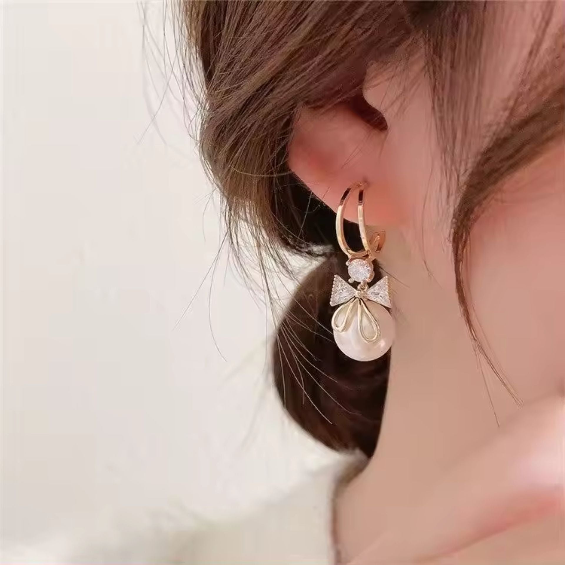 Charming Bow Pearl Hoop Earrings
