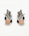 Radha Krishna Oxidized Earrings – Peach Stone with Black Accents & Pearls