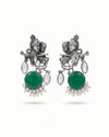 Radha Krishna Oxidised Earrings for women in Green with White Drops