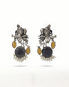 Radha Krishna Oxidised Silver Earrings for Women with Black Stone & Yellow Accents