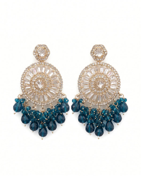 Blue Sunburst Crystal Earrings – Glamorous Beaded Statement