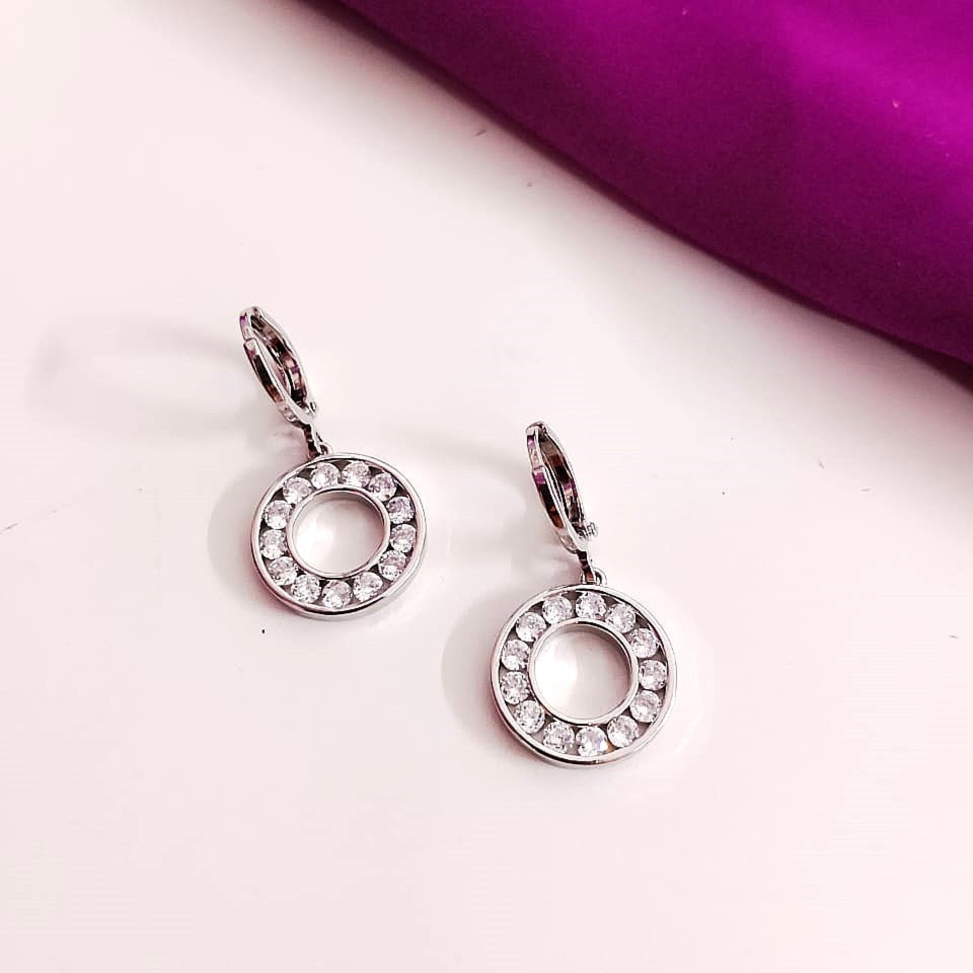 Diamond Radiance Circle Hoop Earrings – Elegant Silver Crystal Hoops for Women