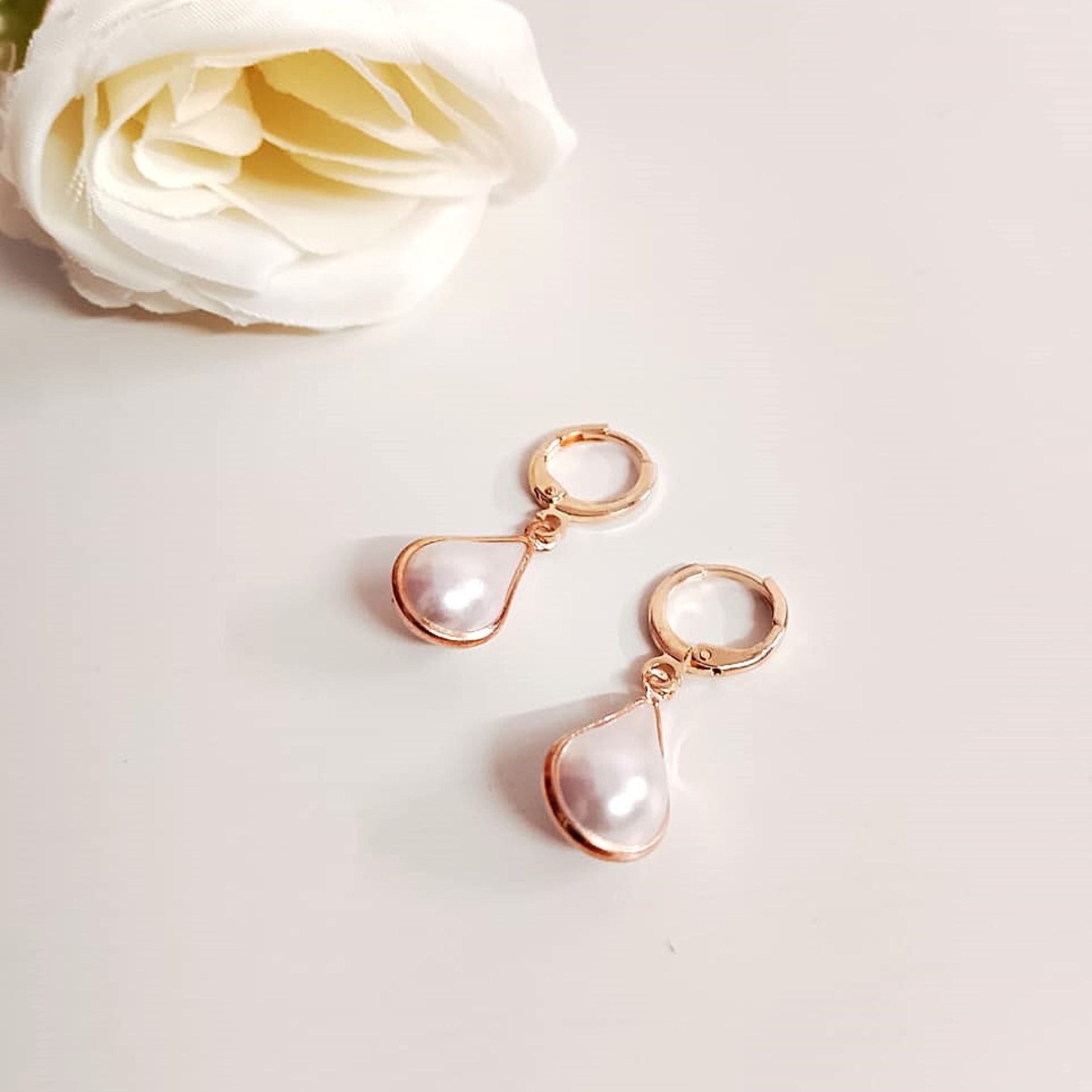 Zirconia Blossom & Pearl Hoop Earrings Combo – Rose Gold 3-in-1 Set for Women