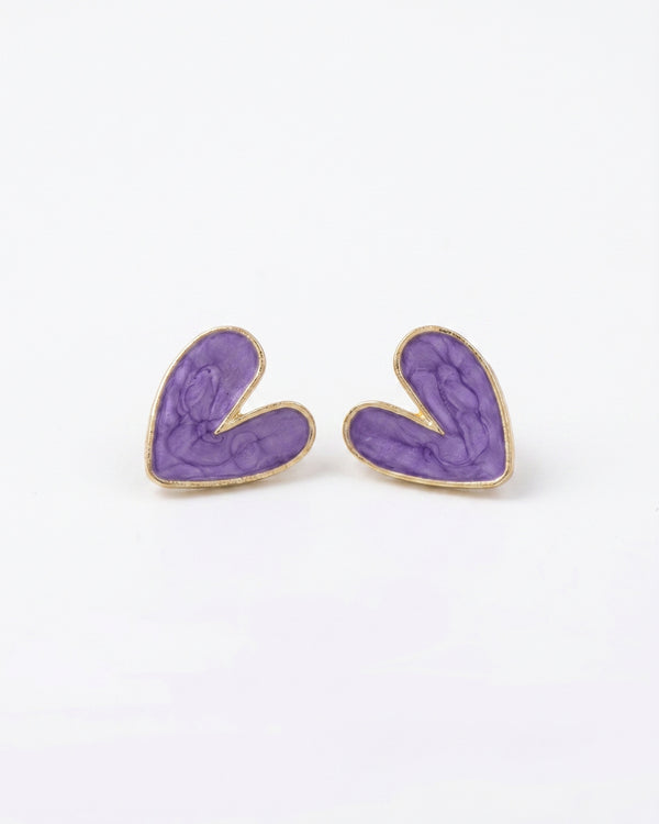 Purple Heart Stud Earrings – Cute Enamel Earrings for Women