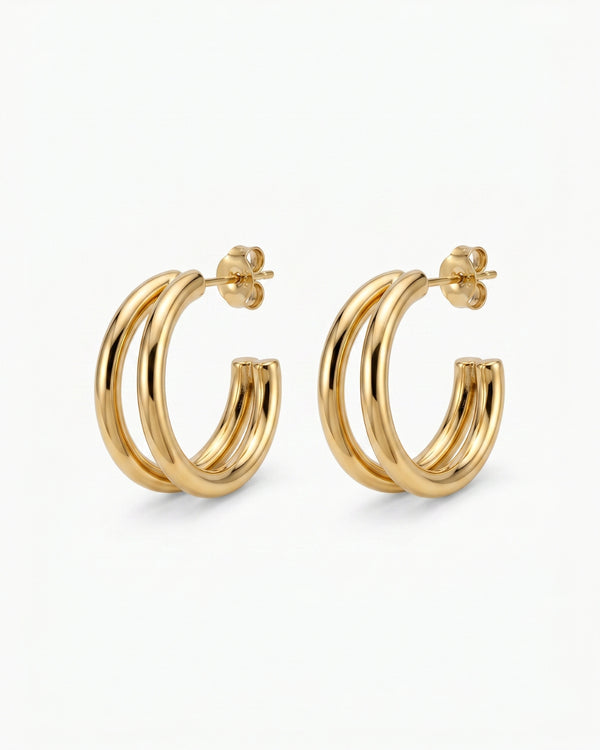 Golden Double Line Hoop Earrings