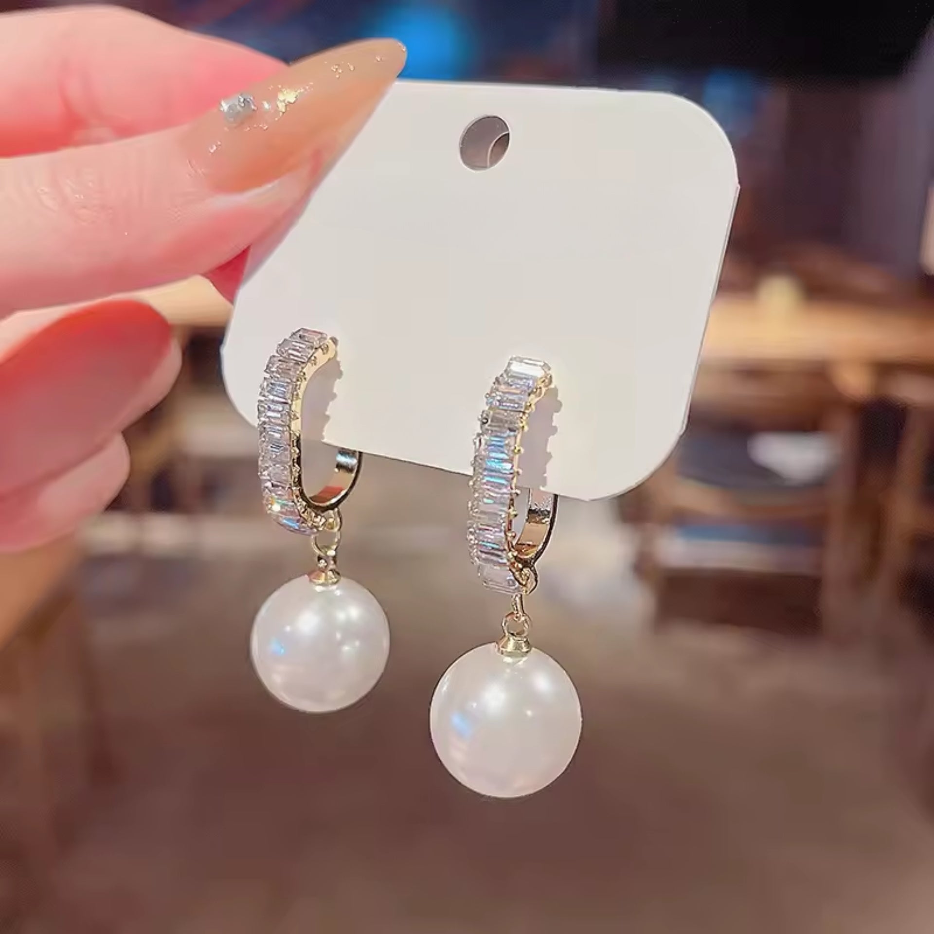 Sparkling Diamond Pearl Drop Earrings