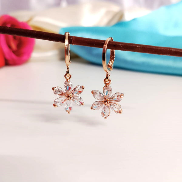 Zirconia Hoop Earrings Combo Set – Rose Gold Floral, Teardrop & Stud Hoops for Women