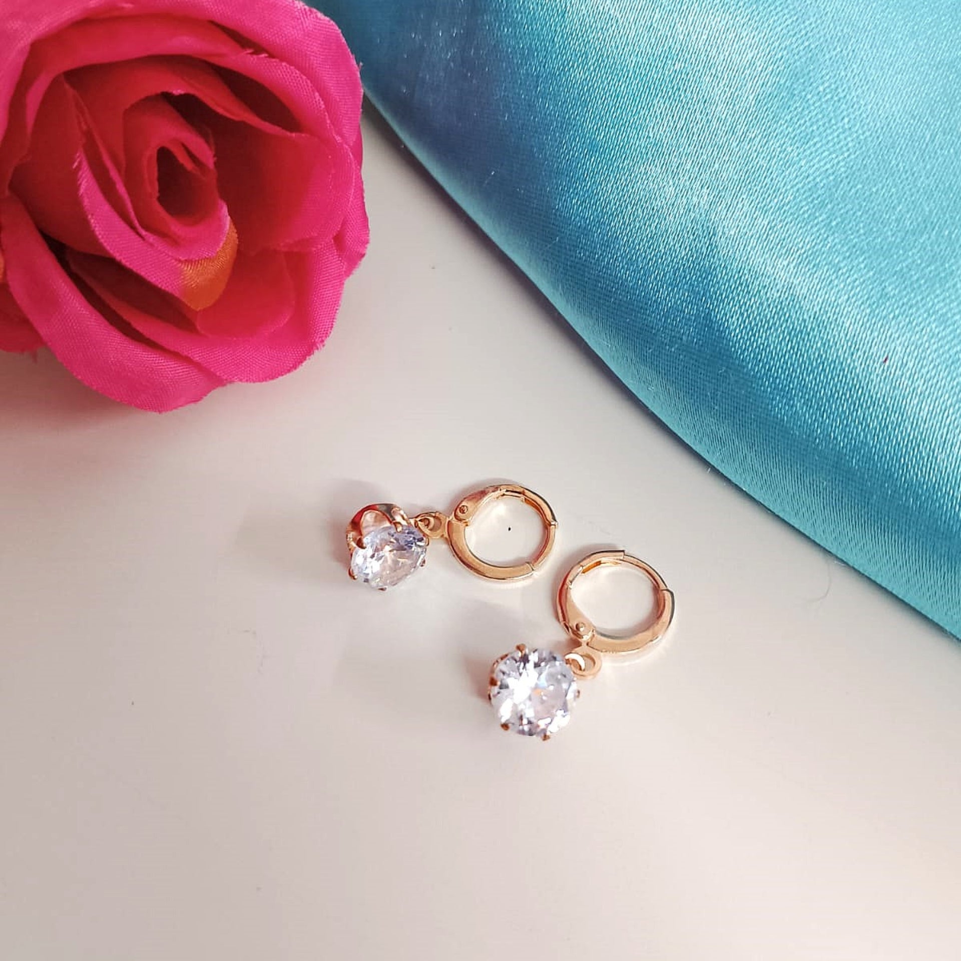 Zirconia Hoop Earrings Combo Set – Rose Gold Floral, Teardrop & Stud Hoops for Women