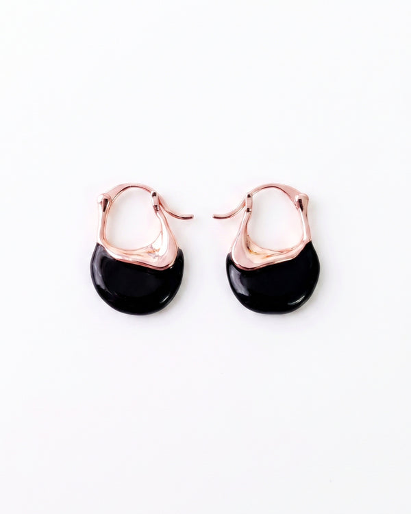 Midnight Elegance Hoop Earrings – Black & Silver Chunky Hoops for Women