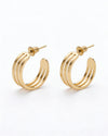 Triple Stripe Gold Hoop Studs – Minimal Daily Earrings for Women