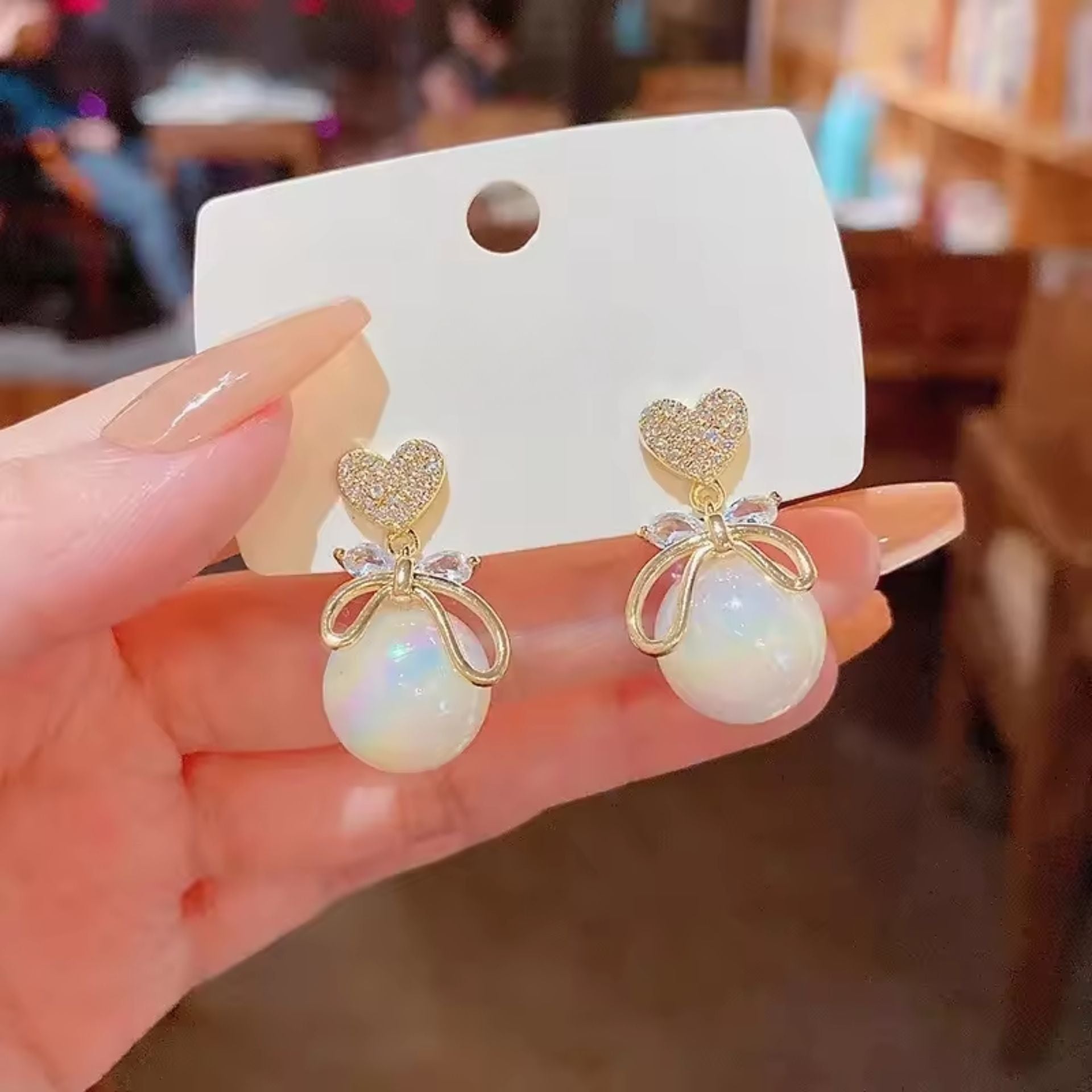 Heart Bow Pearl Earrings