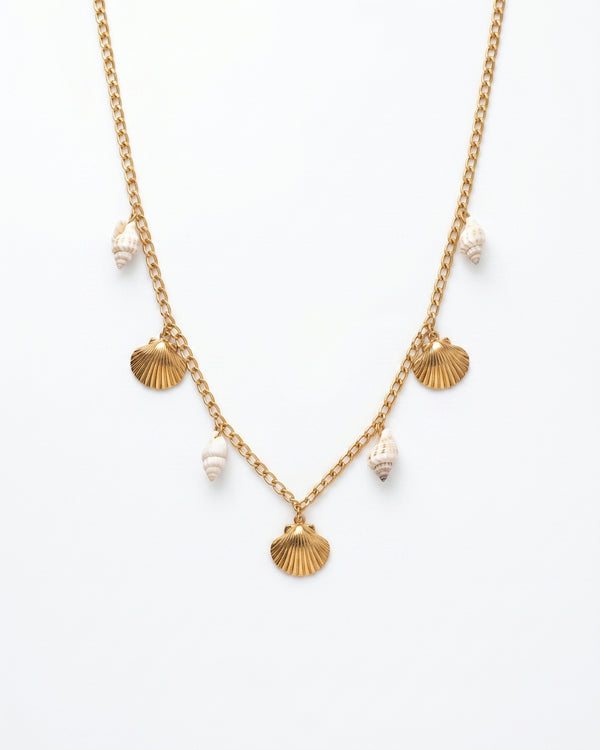 Gold Shell Pearl Charm Necklace