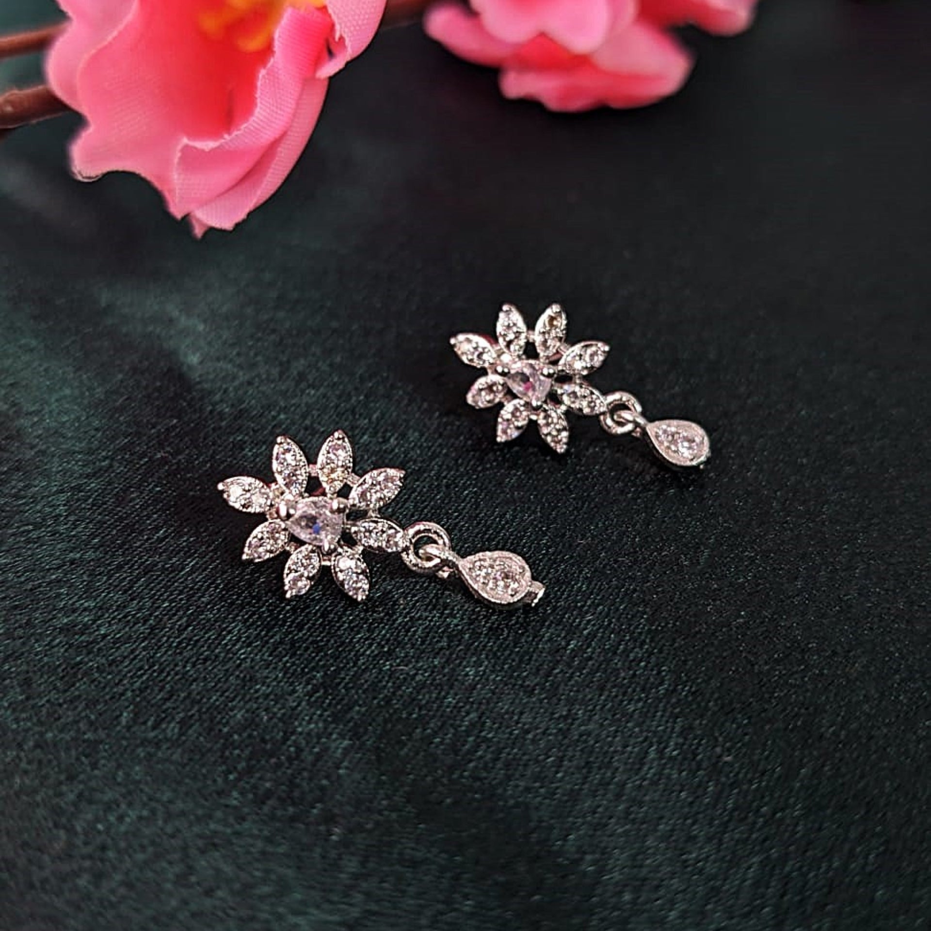 Floral Diamond Mangalsutra Set with Earrings – Elegant Symbol of Love