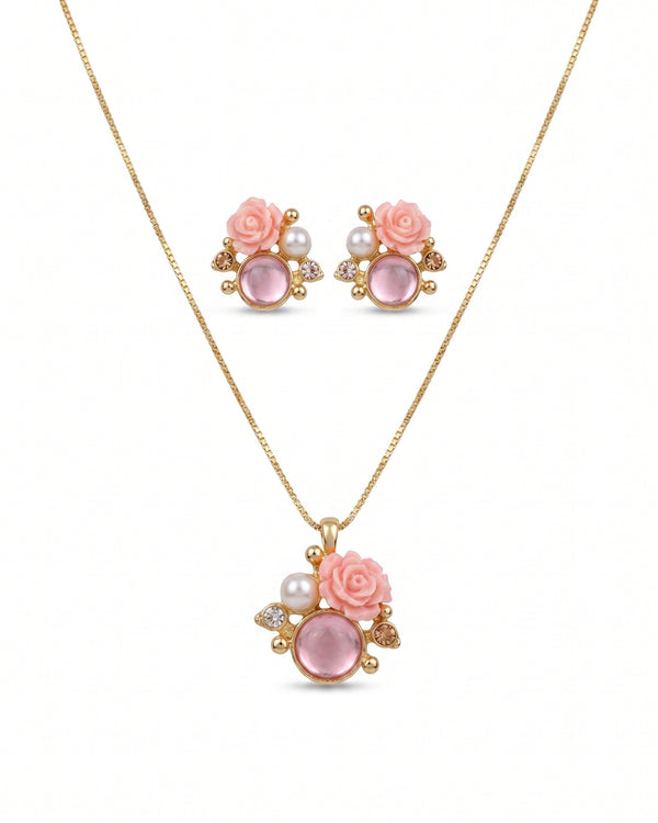 Pink Rose Floral Jewelry Set for Women