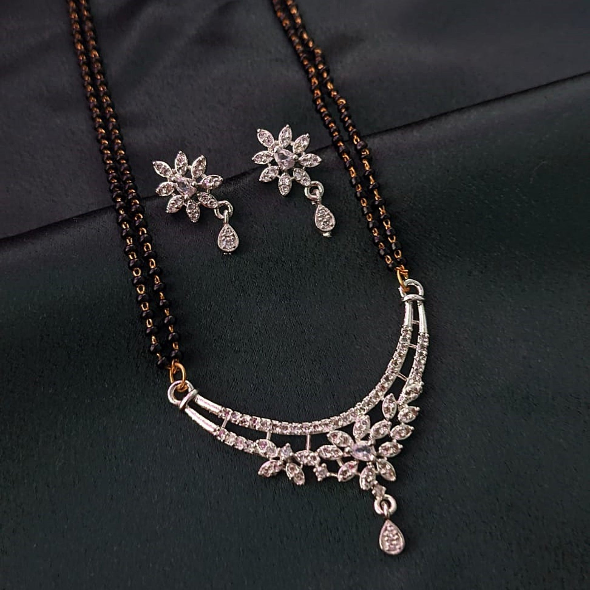 Floral Diamond Mangalsutra Set with Earrings – Elegant Symbol of Love