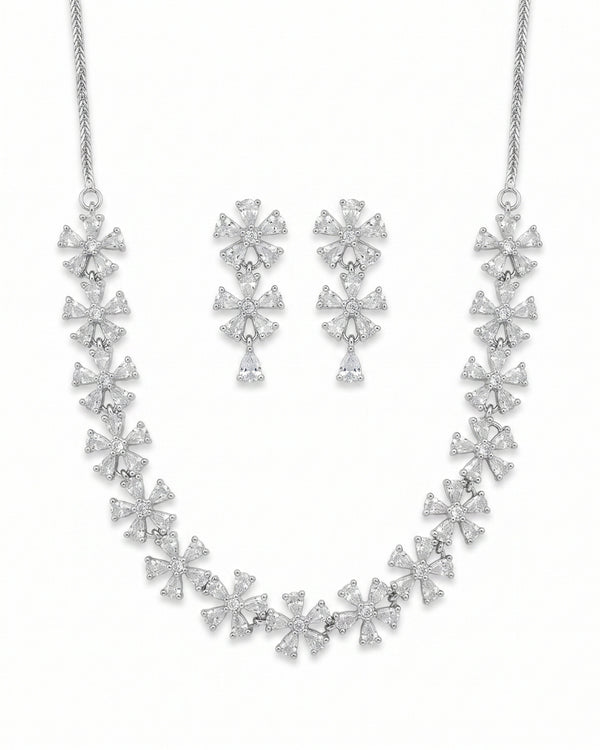 Radiant White AD Floral Necklace Set