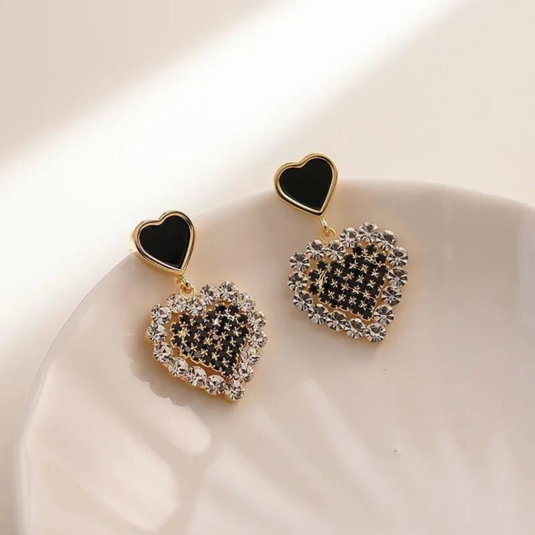 Midnight Black Crystal Heart Earrings