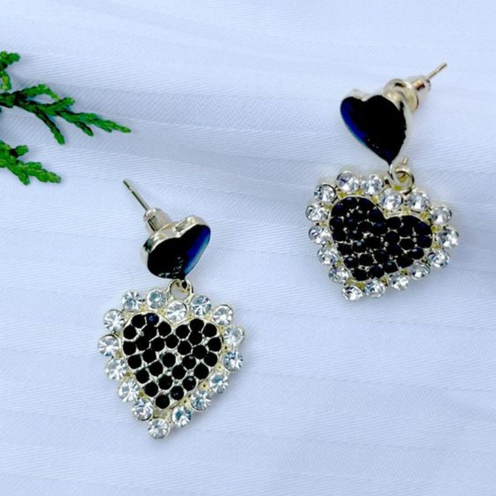 Midnight Black Crystal Heart Earrings