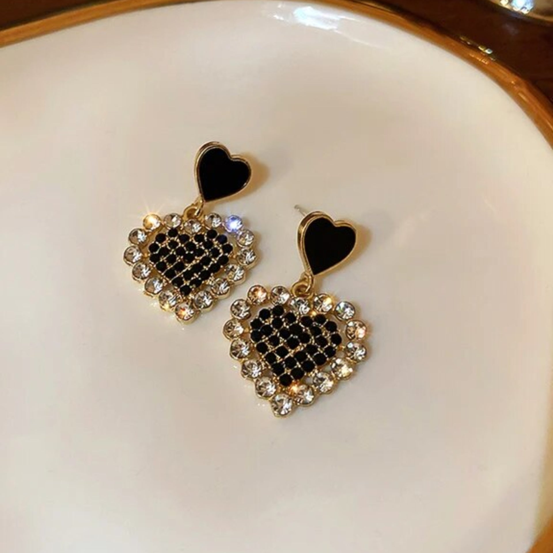 Midnight Black Crystal Heart Earrings