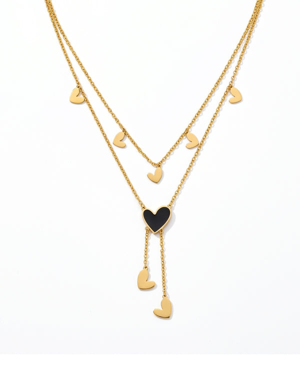 Stylish Double Layer Black Heart Chain Necklace