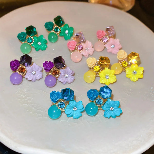 Flower Bouquet Charm Green Earrings