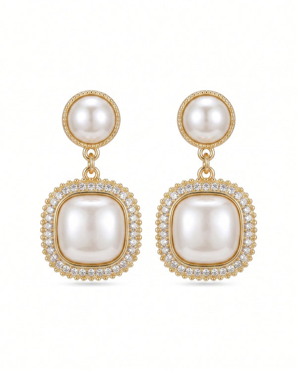 Square Pearl Drop Earrings