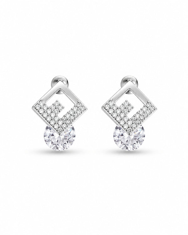 Silver Solitaire Diamond Crystal Studs