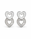 Silver Double Heart Stud Earrings – Sparkling Diamond Accents for Women