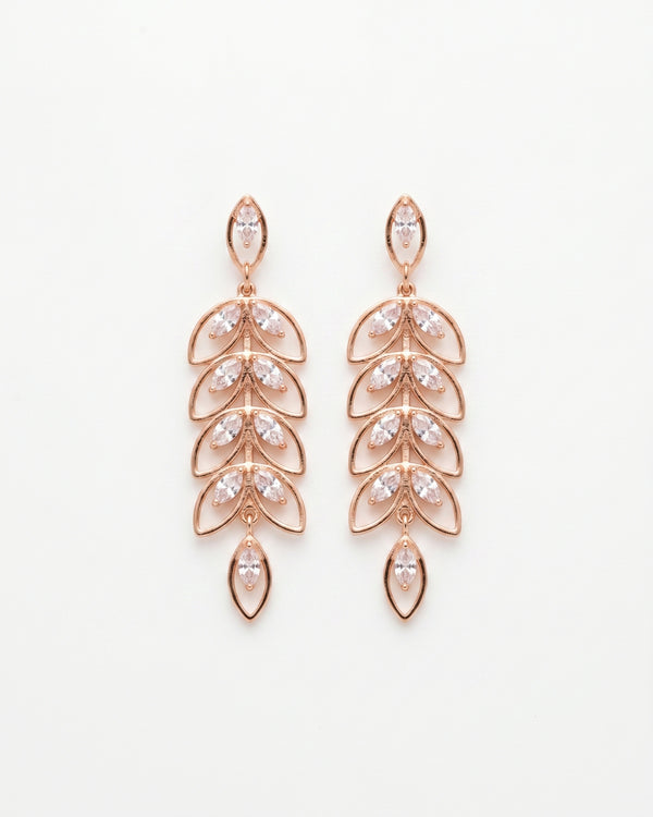 Golden Crystal Leaf Dangler Earrings