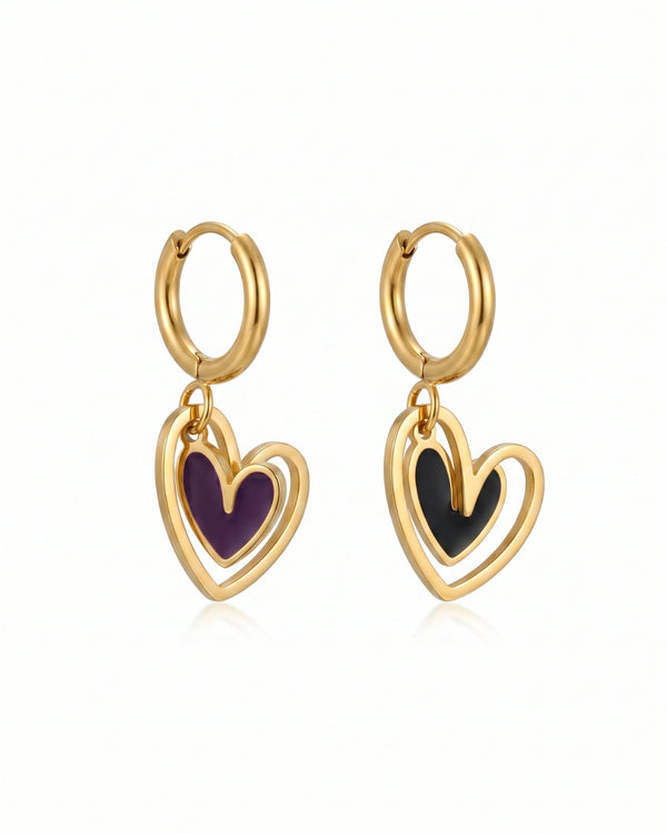Golden & Black Heart Hoop Earrings