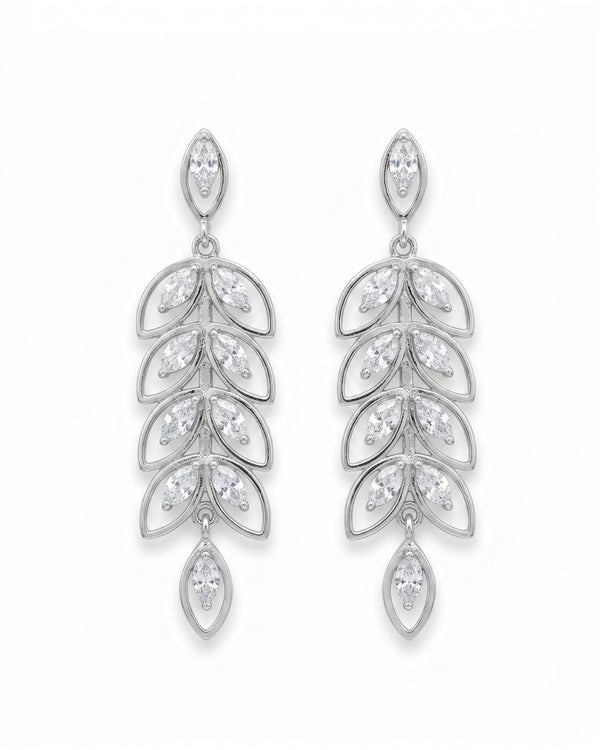 Silver Crystal Leaf Dangler Earrings