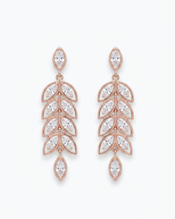 Rosegold Crystal Leaf Dangler Earrings