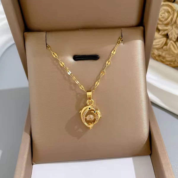 Playful Twin Dolphin Necklace