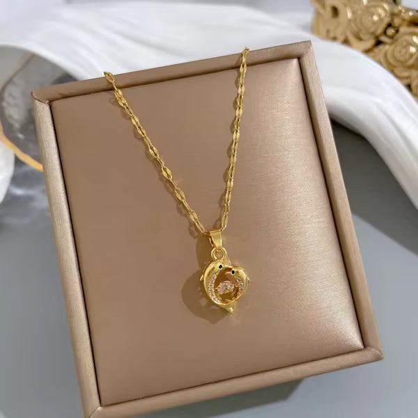 Playful Twin Dolphin Necklace